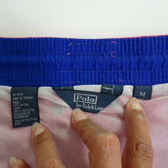 Vtg Y2K Polo Ralph Lauren Pink Swim Trunks Shorts Men Size M Mesh Lining FLAW - Picture 8 of 13